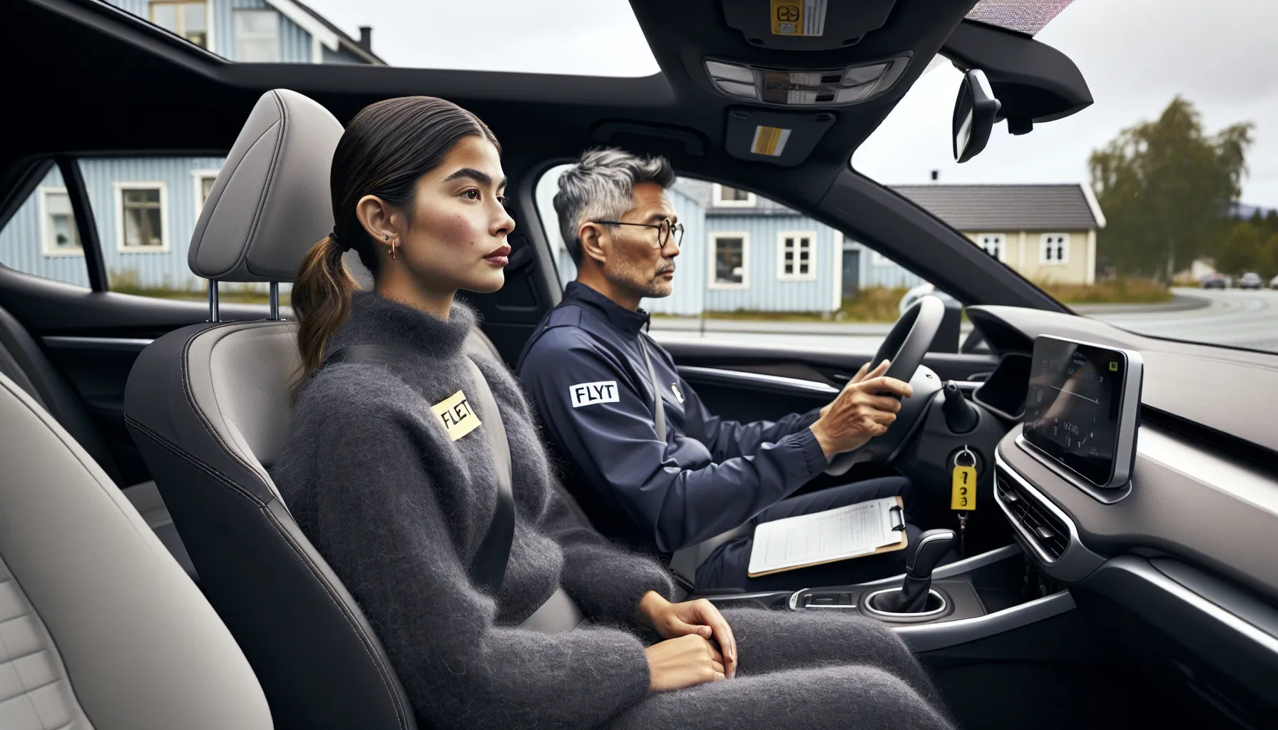 Learner driver breathes calmly before norwegian driving test with