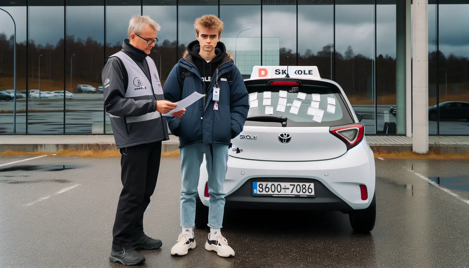 Learner driver receives failed result from examiner outside norwegian traffic station