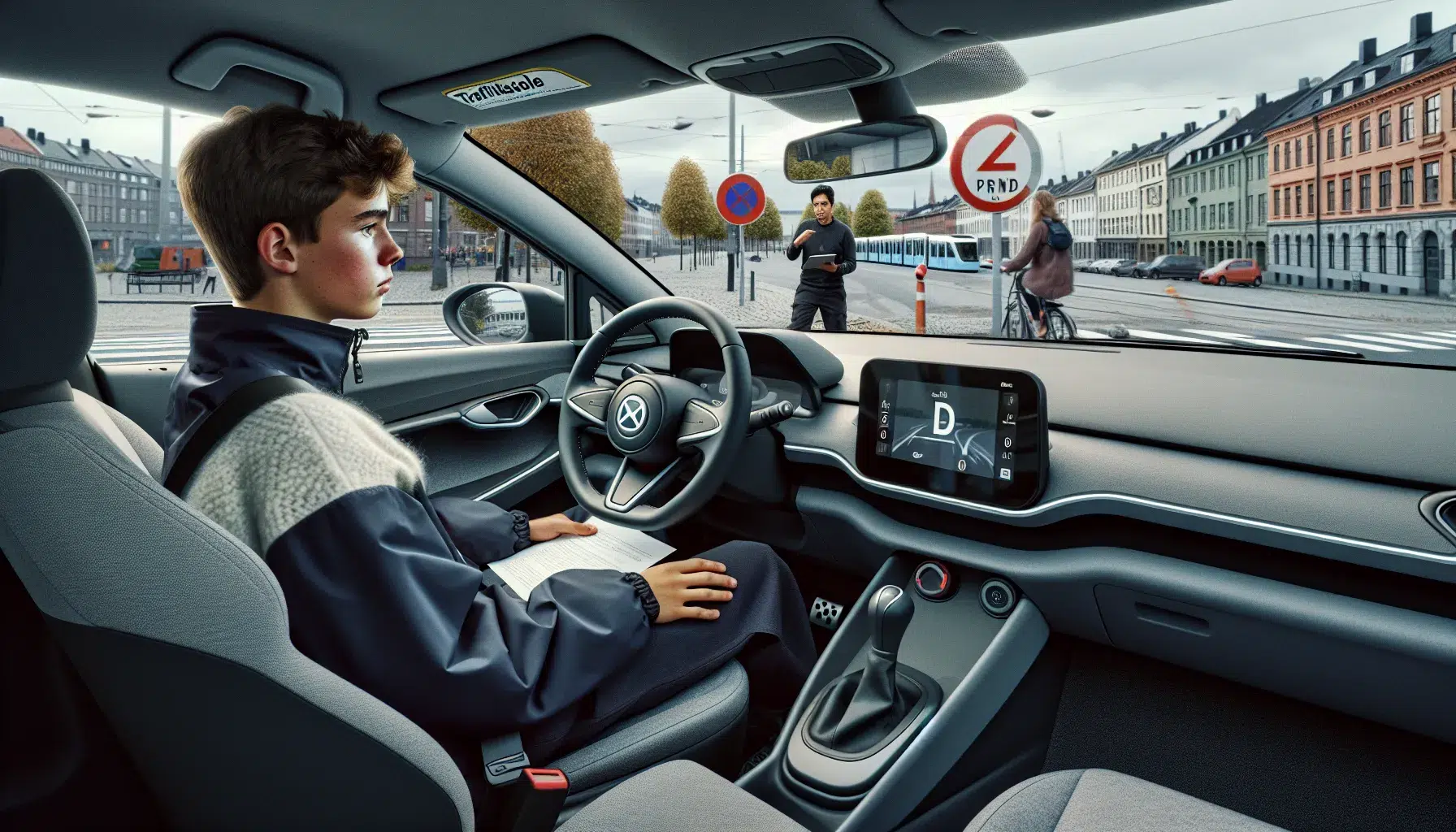 Learner drives an automatic with instructor in oslo city traffic